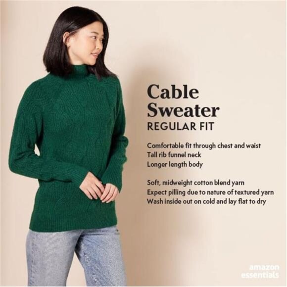 Womens funnel neck cable knit winter sweater soft warm long sleeve top women fit - Picture 2 of 7